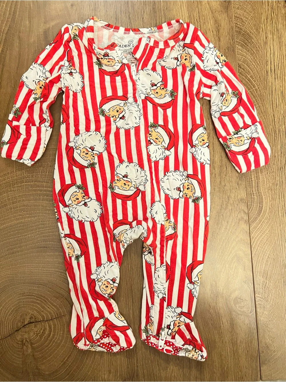 Caden Lane Red & White Santa Stripe Footed One-Piece